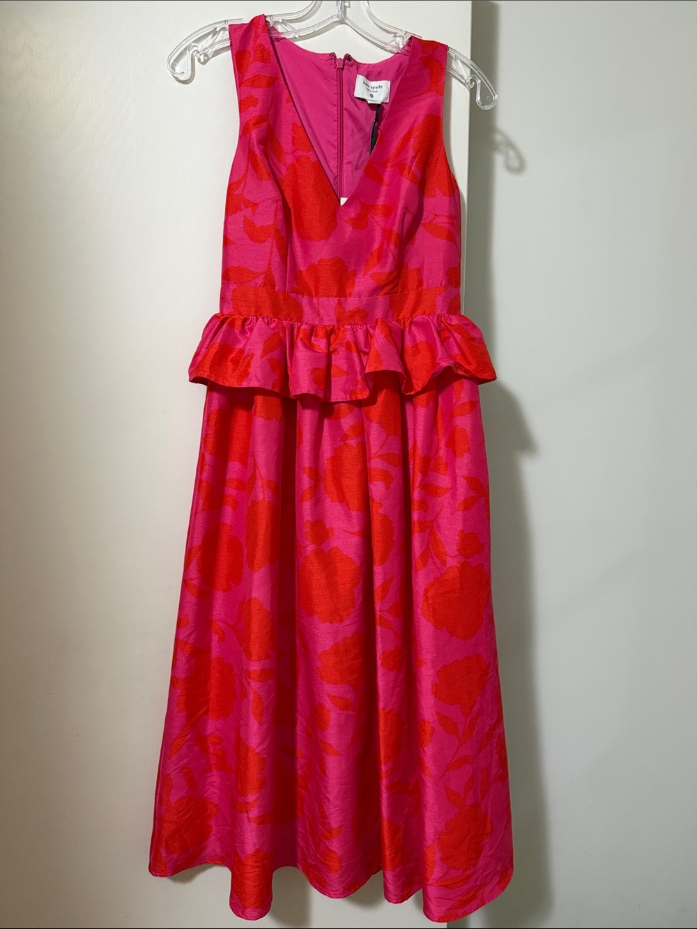 kate spade Fuchsia & Red Floral Peplum V-Neck Dress